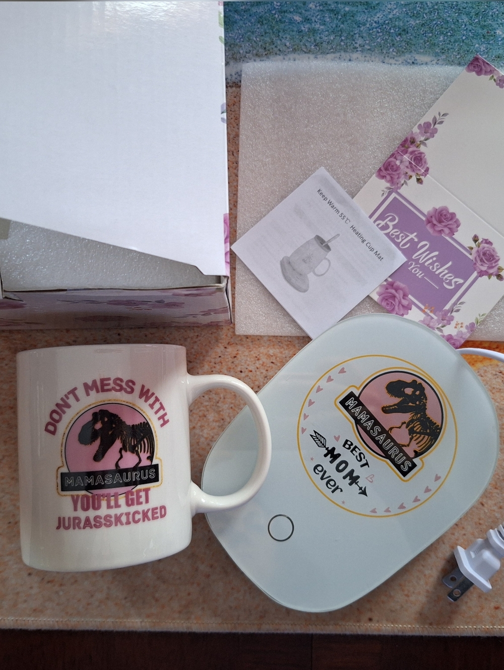 Mamasaurus Ceramic Mug And Warming Plate Mother's Day Gift Set - NWT